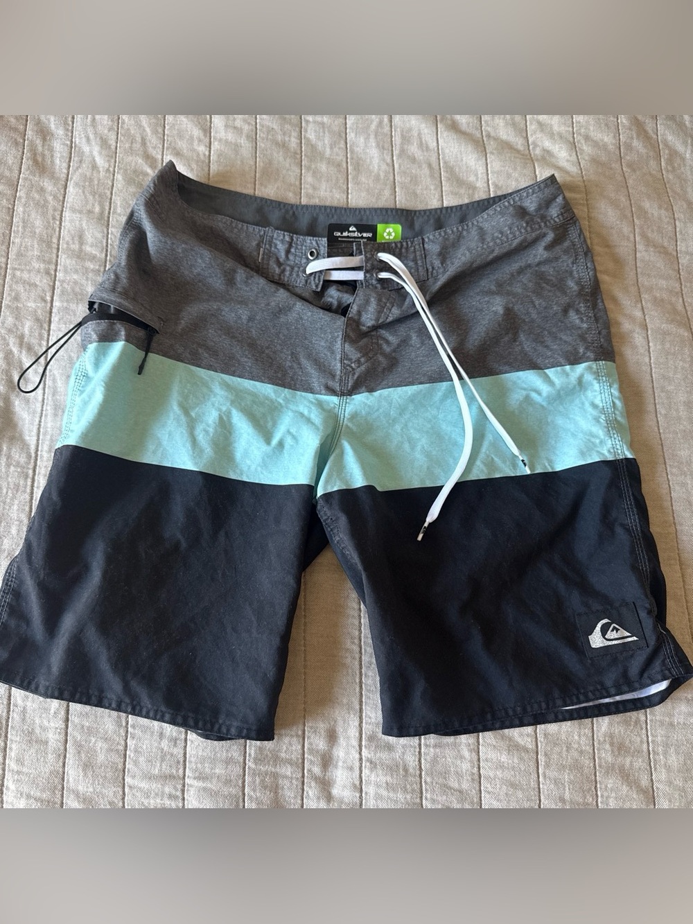 Quiksilver Gray, Seafoam & Black Colorblock Board Shorts
